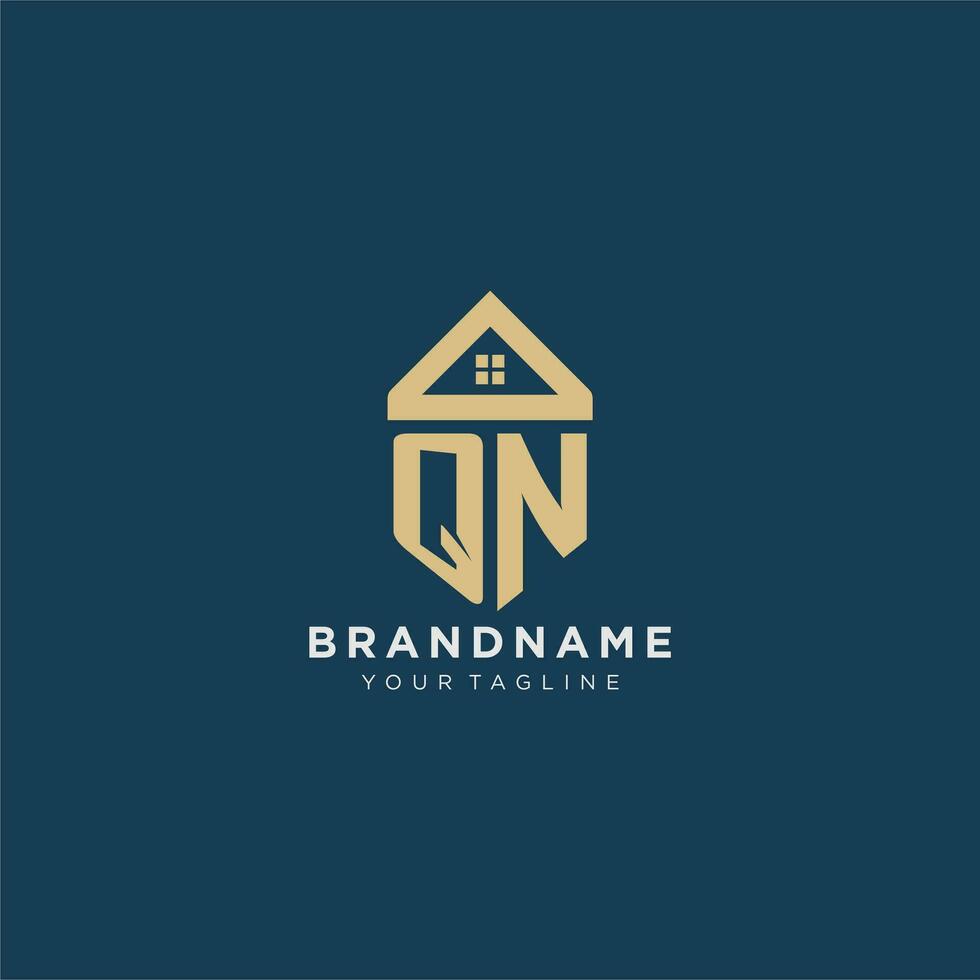 initial letter QN with simple house roof creative logo design for real estate company vector