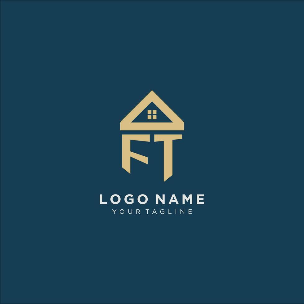 initial letter FT with simple house roof creative logo design for real estate company vector