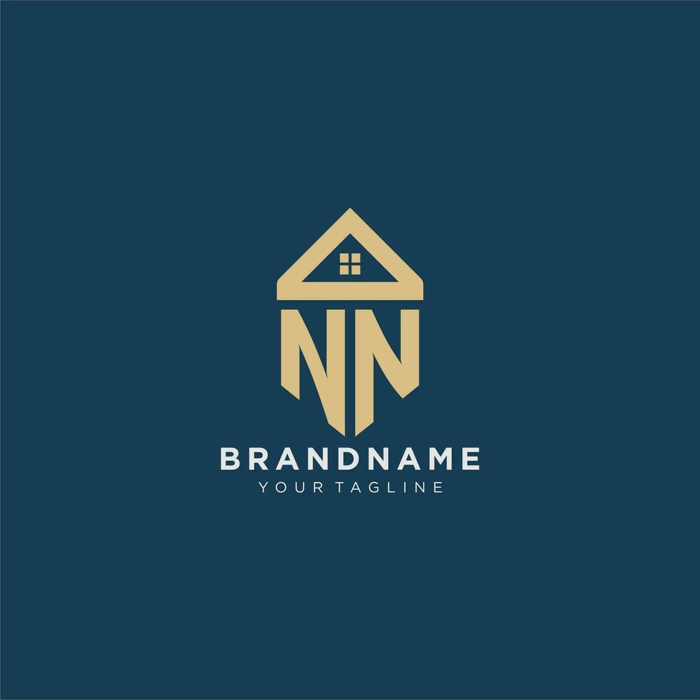 initial letter NN with simple house roof creative logo design for real estate company vector