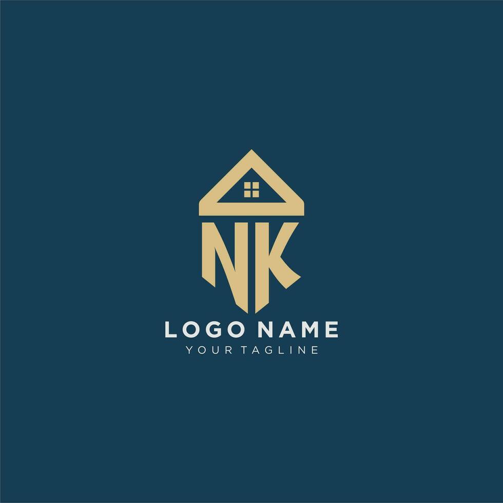 inicial letra nk con sencillo casa techo creativo logo diseño para real inmuebles empresa vector