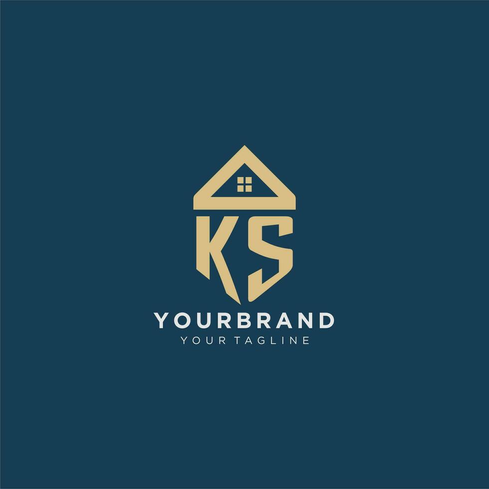 initial letter KS with simple house roof creative logo design for real estate company vector