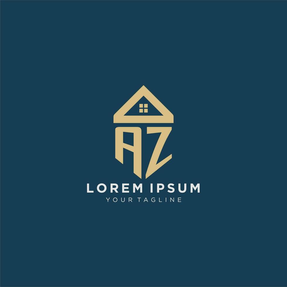 initial letter AZ with simple house roof creative logo design for real estate company vector