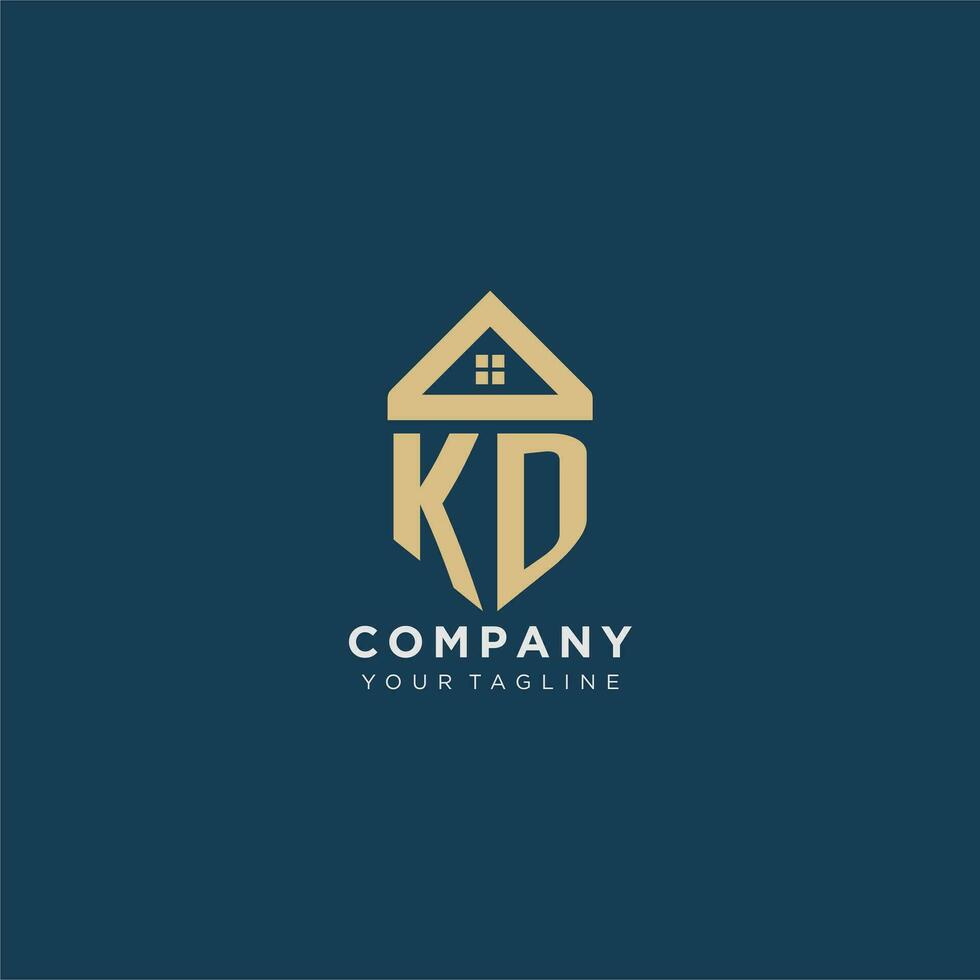 initial letter KD with simple house roof creative logo design for real estate company vector