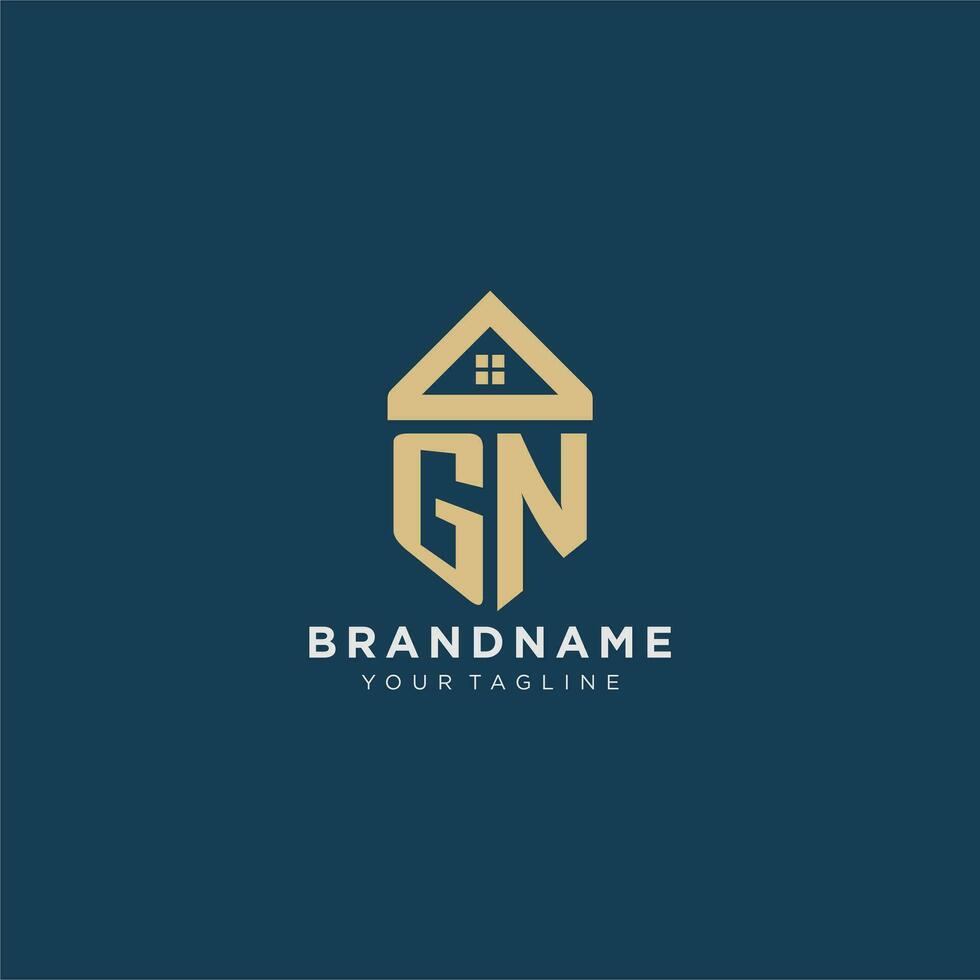 initial letter GN with simple house roof creative logo design for real estate company vector