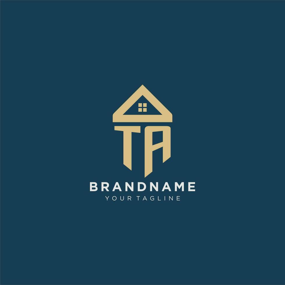 initial letter TA with simple house roof creative logo design for real estate company vector