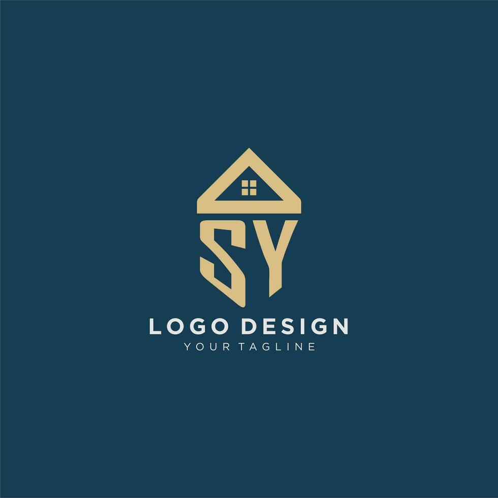 initial letter SY with simple house roof creative logo design for real estate company vector