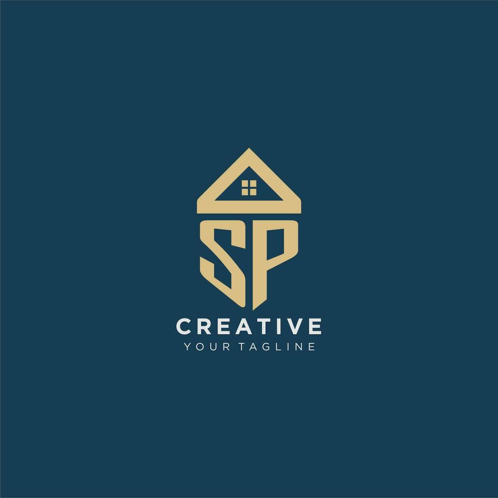 initial letter SP with simple house roof creative logo design for real estate company vector