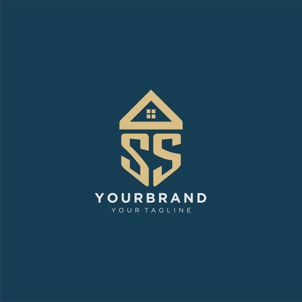 initial letter SS with simple house roof creative logo design for real estate company vector
