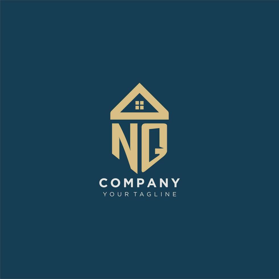 initial letter NQ with simple house roof creative logo design for real estate company vector