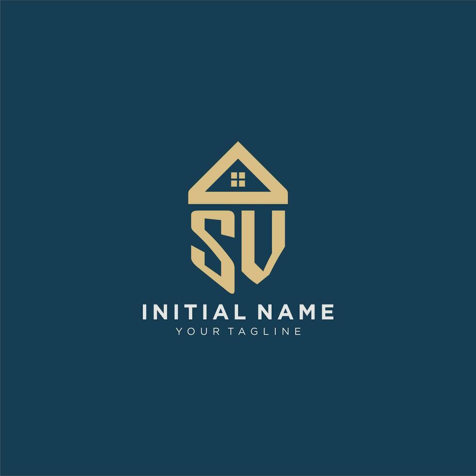 initial letter SV with simple house roof creative logo design for real estate company vector
