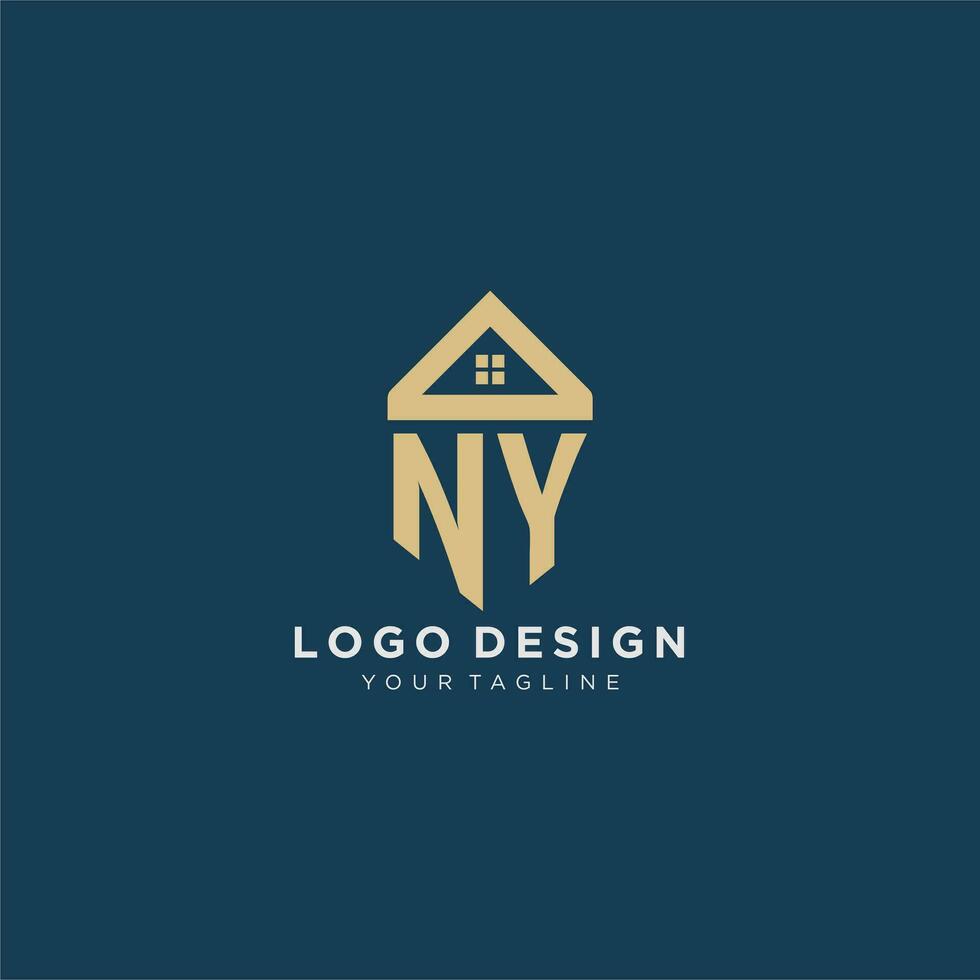 inicial letra Nueva York con sencillo casa techo creativo logo diseño para real inmuebles empresa vector