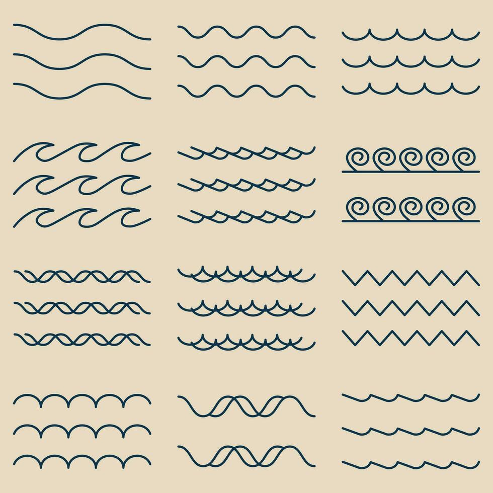 set bundle of wave logo icon line art minimalist vector illustration design