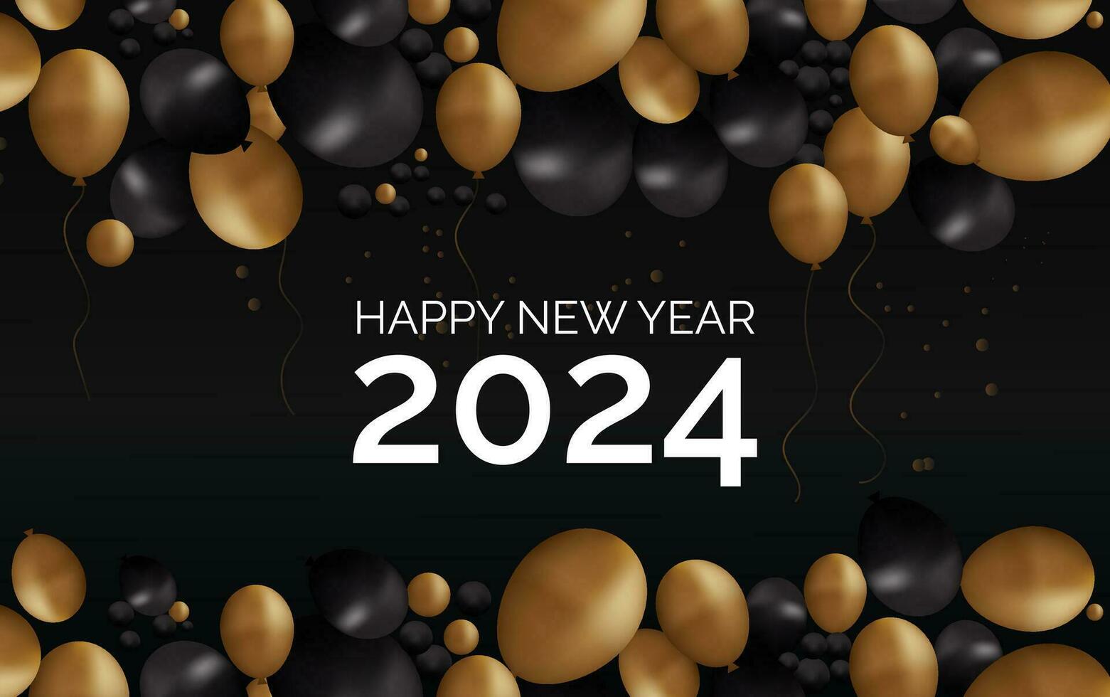 happy new year 2024 gold and black balloons vector