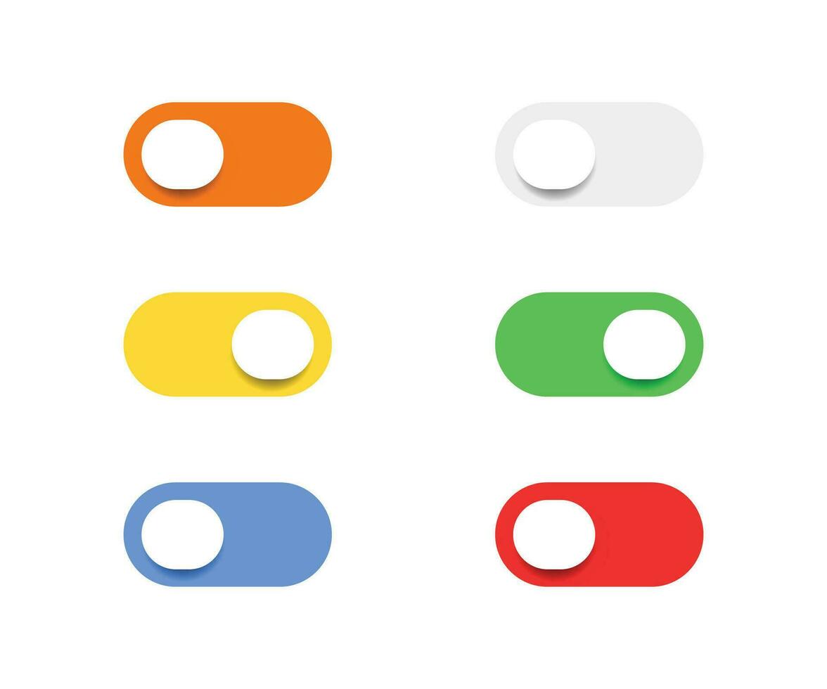 On and Off toggle switch buttons. Flat style switch buttons set vector illustration.