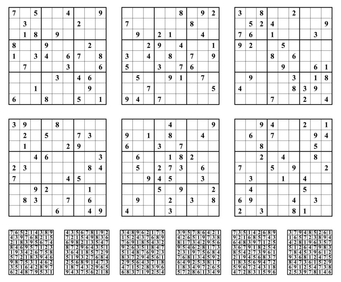 sudoku juego conjunto con respuestas sencillo vector diseño