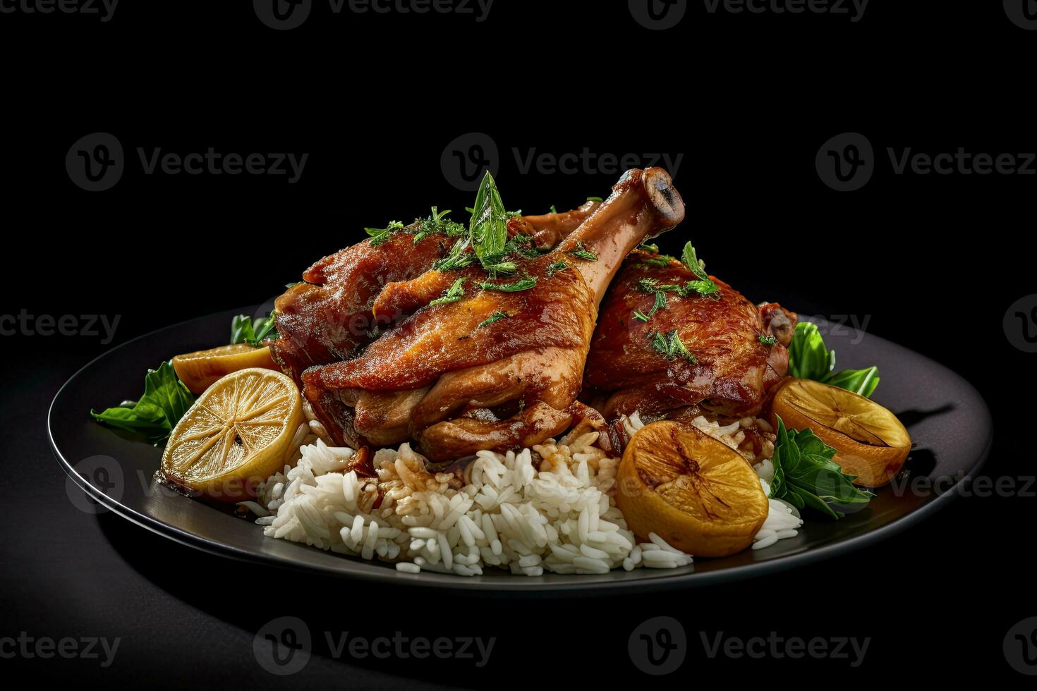 Chicken Biryani with rice and herbs parsley Generative AI photo