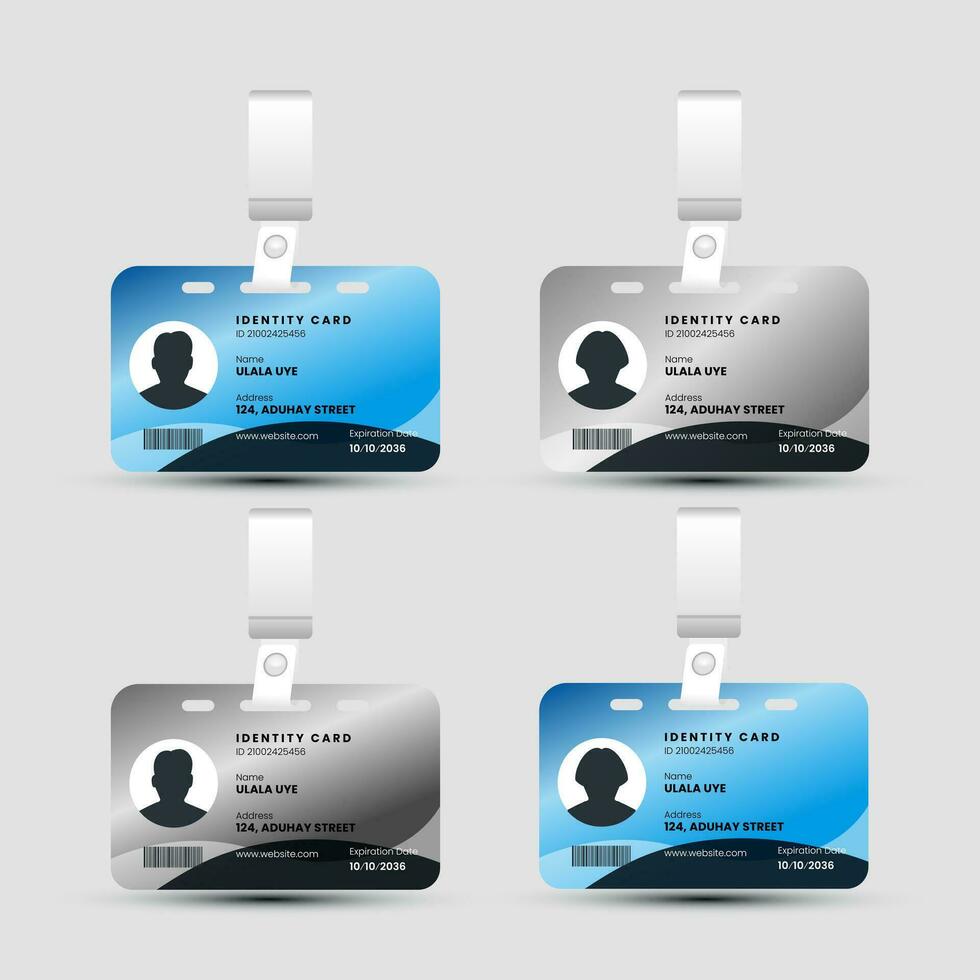 Set of user id card realistic with male and female photo templates isolated vector illustration