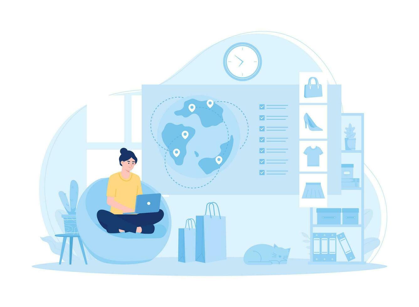Global marketplace online business, marketing strategy concept flat illustration vector