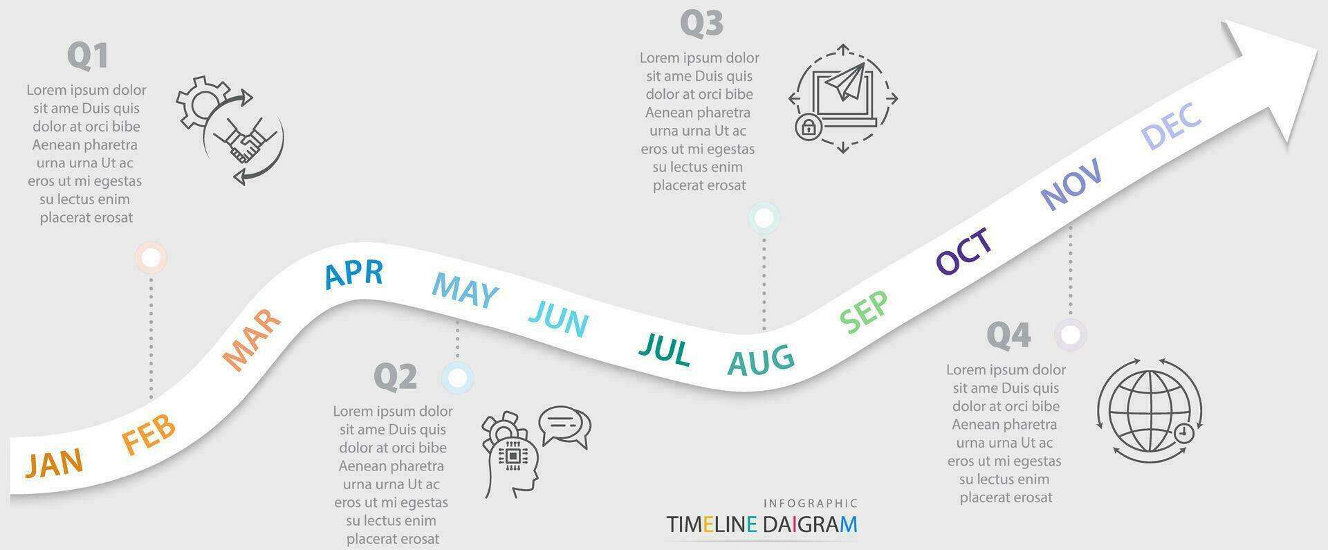 Modern timeline diagram infographic chart 12 month financial statistics graph vector