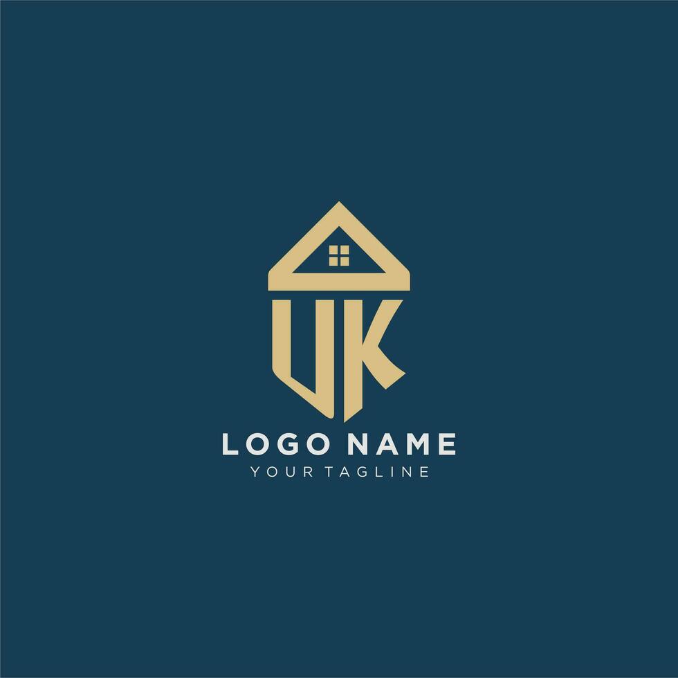 initial letter UK with simple house roof creative logo design for real estate company vector