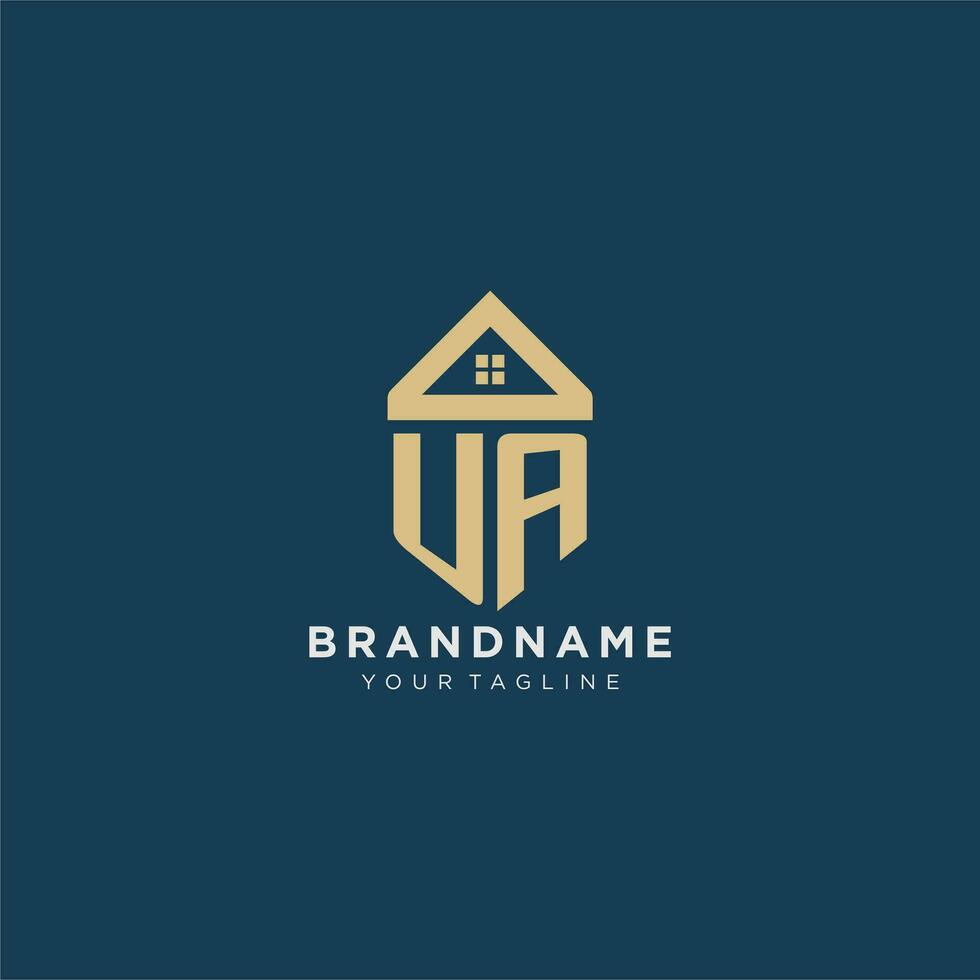 initial letter UA with simple house roof creative logo design for real estate company vector