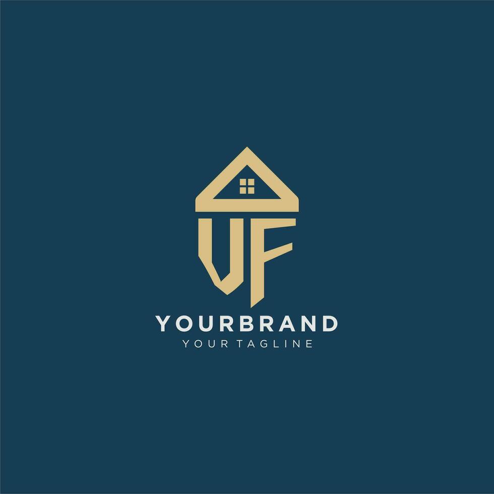 initial letter VF with simple house roof creative logo design for real estate company vector