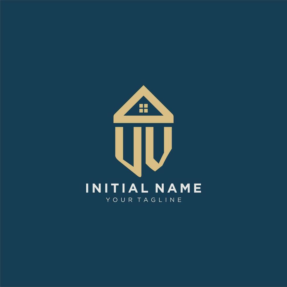 initial letter UV with simple house roof creative logo design for real estate company vector