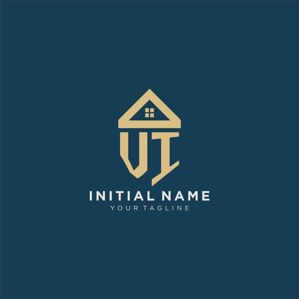 initial letter VI with simple house roof creative logo design for real estate company vector