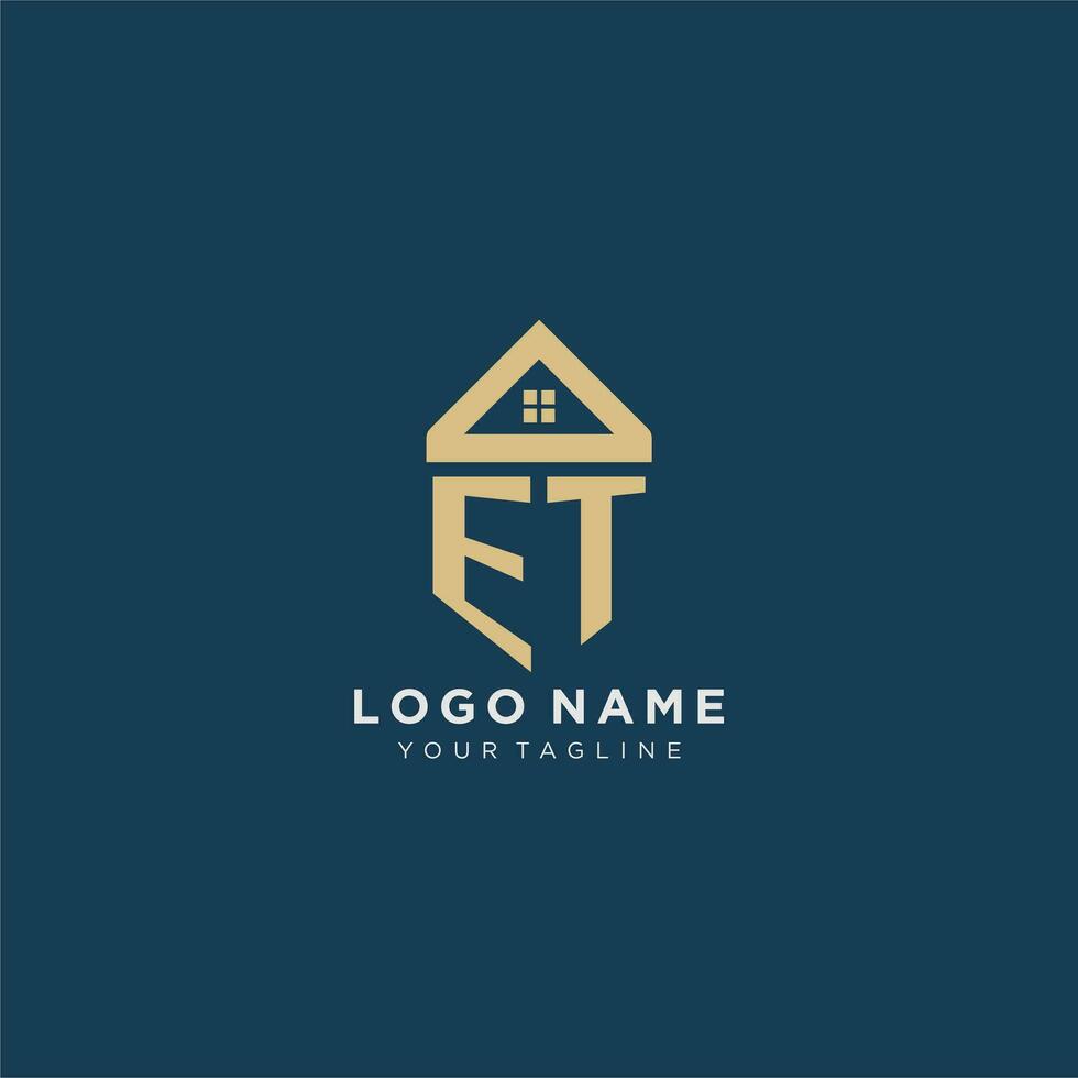 inicial letra et con sencillo casa techo creativo logo diseño para real inmuebles empresa vector