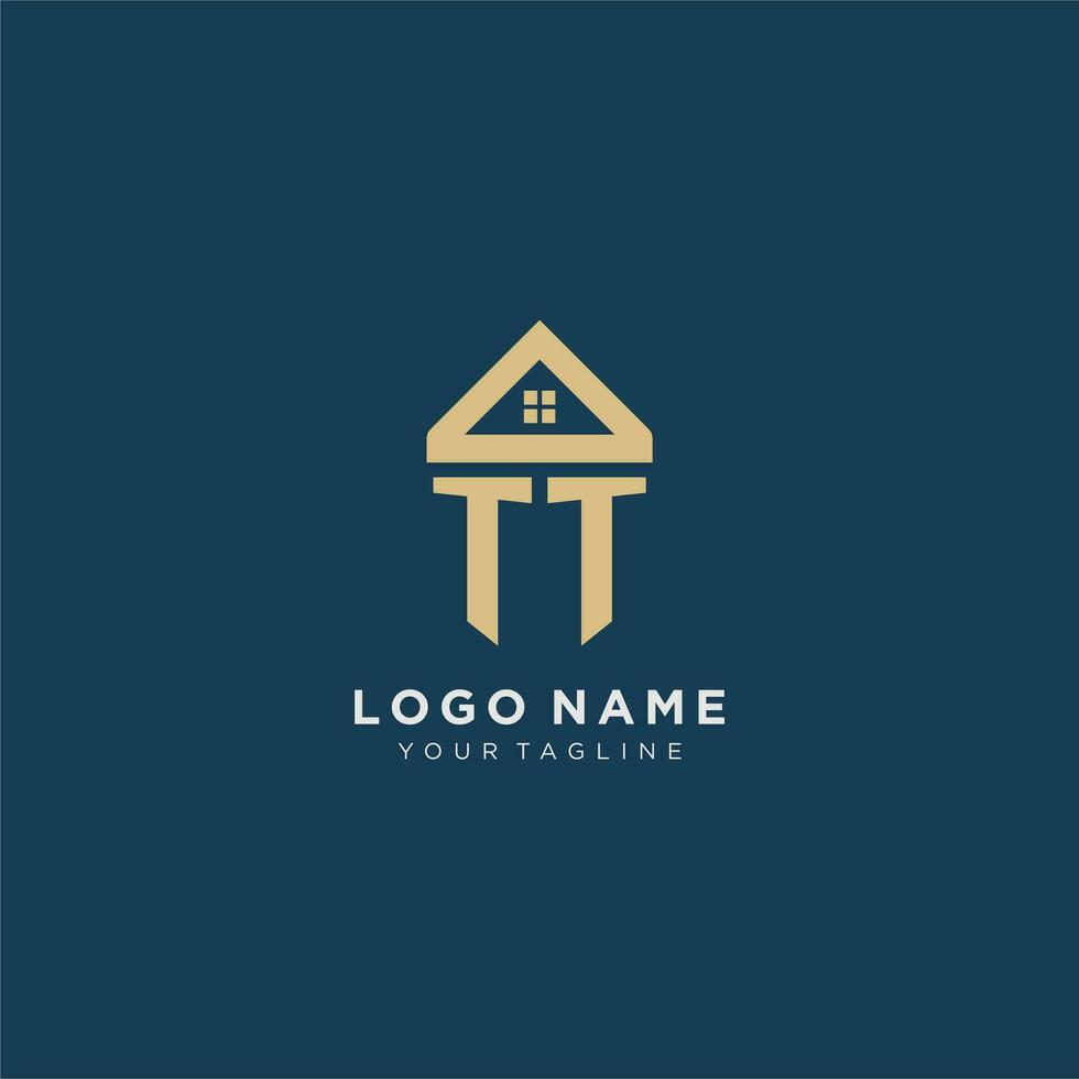 initial letter TT with simple house roof creative logo design for real estate company vector