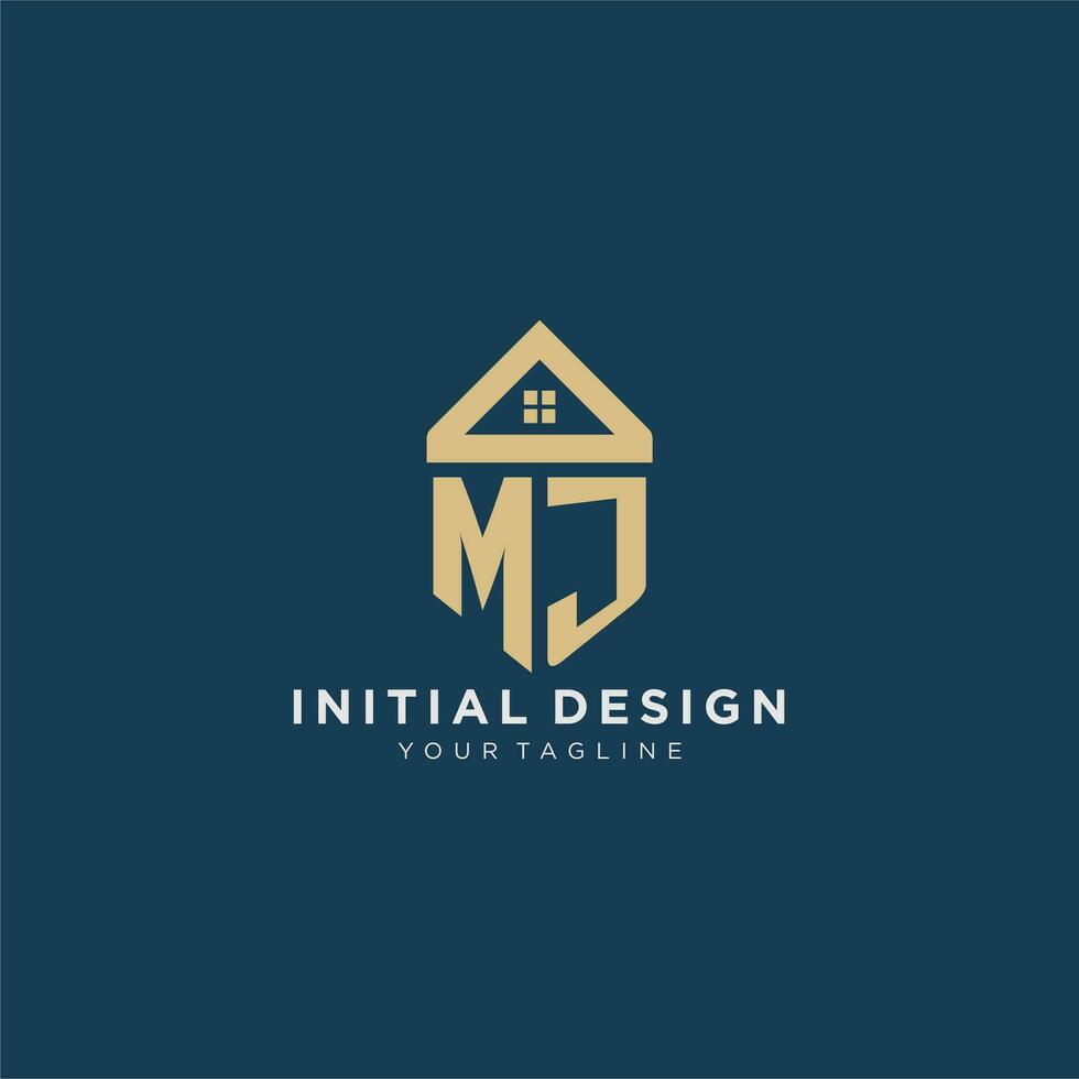 initial letter MJ with simple house roof creative logo design for real estate company vector