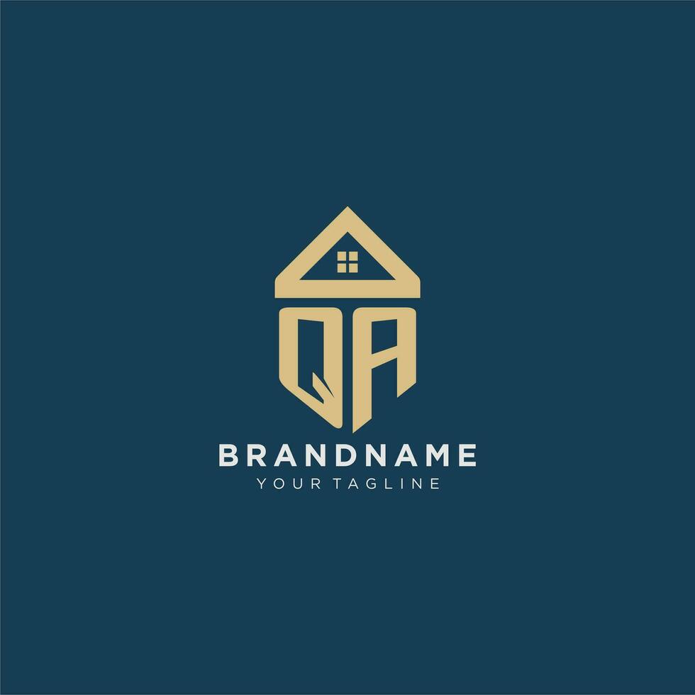 initial letter QA with simple house roof creative logo design for real estate company vector