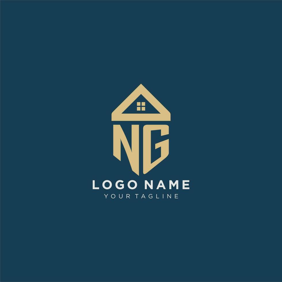initial letter NG with simple house roof creative logo design for real estate company vector