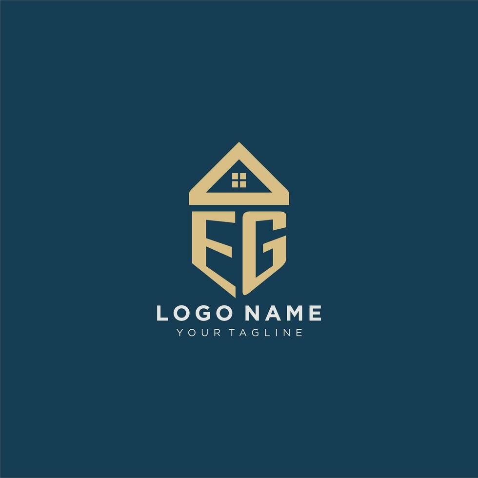 initial letter EG with simple house roof creative logo design for real estate company vector