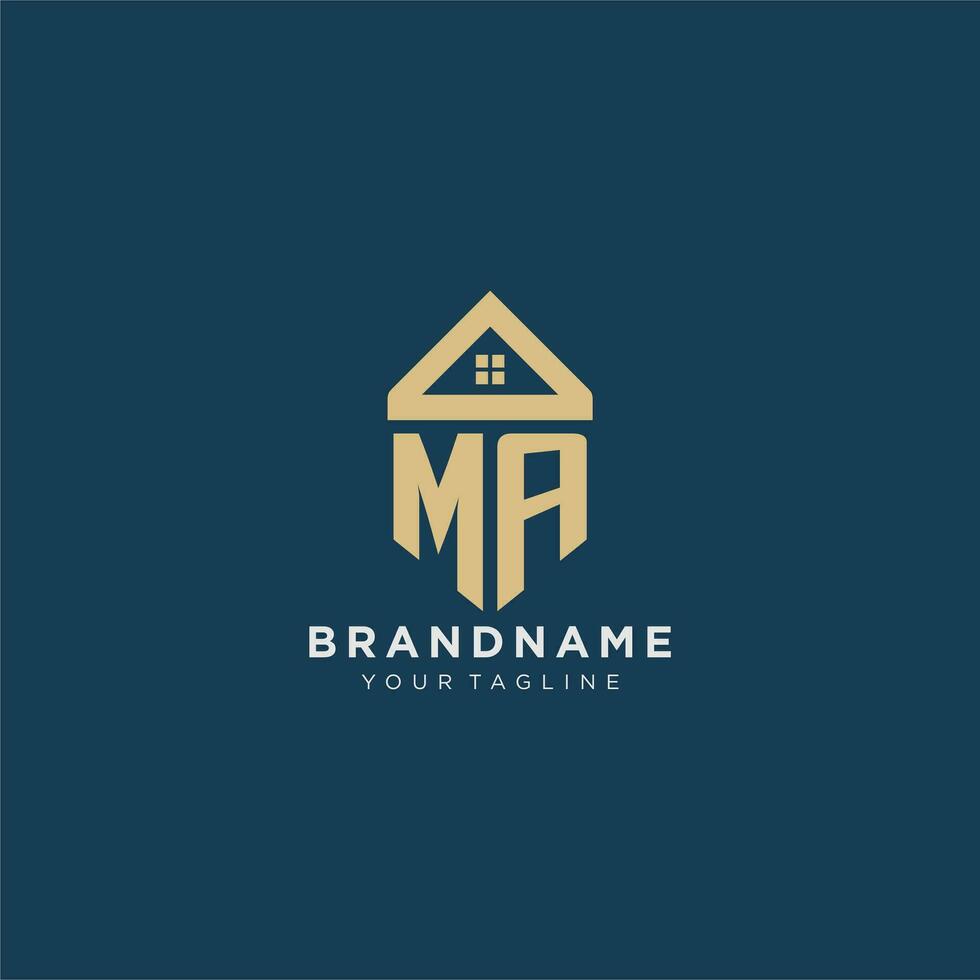 initial letter MA with simple house roof creative logo design for real estate company vector