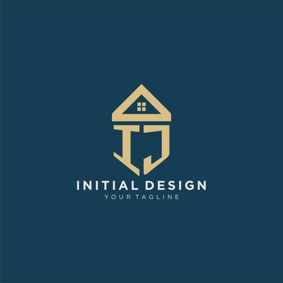 initial letter IJ with simple house roof creative logo design for real estate company vector