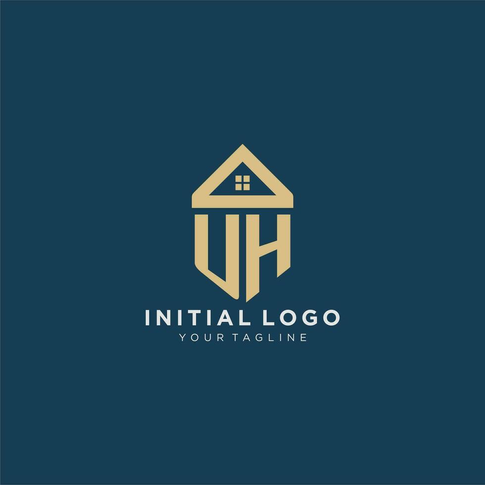 initial letter UH with simple house roof creative logo design for real estate company vector