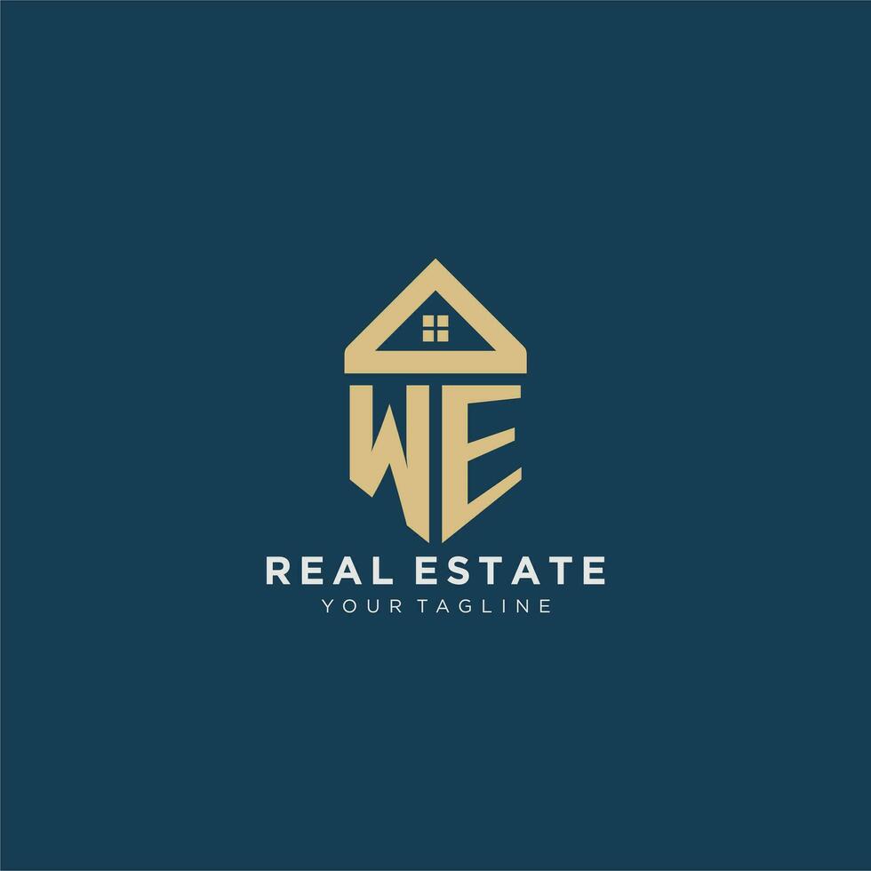 initial letter WE with simple house roof creative logo design for real estate company vector