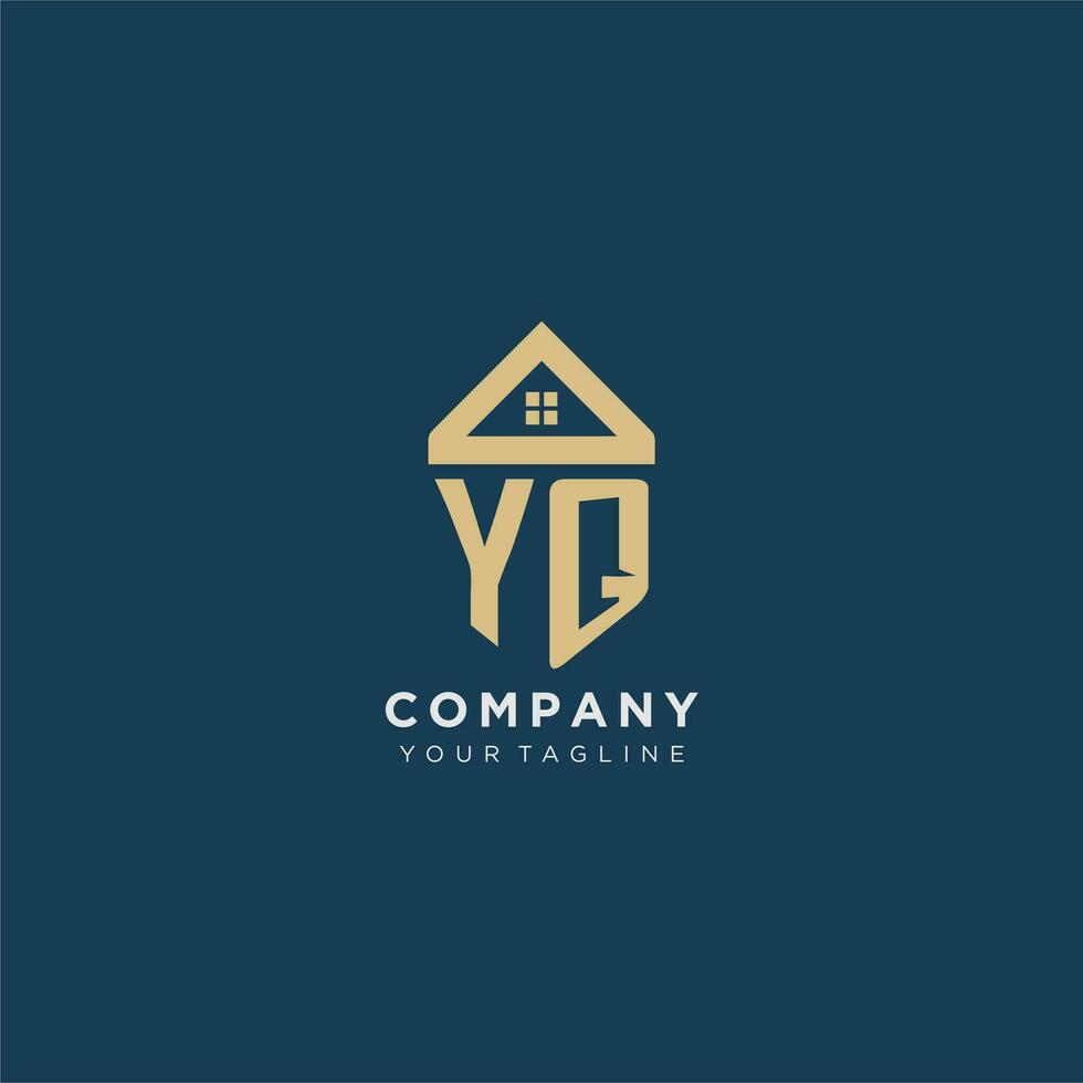 initial letter YQ with simple house roof creative logo design for real estate company vector