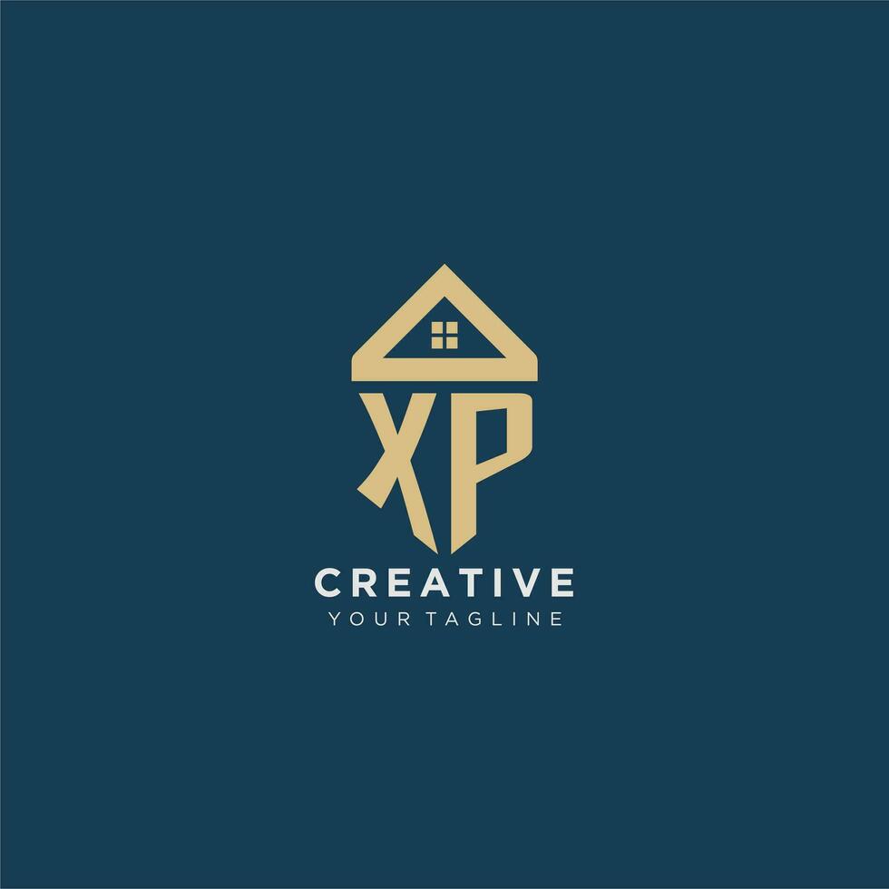 initial letter XP with simple house roof creative logo design for real estate company vector