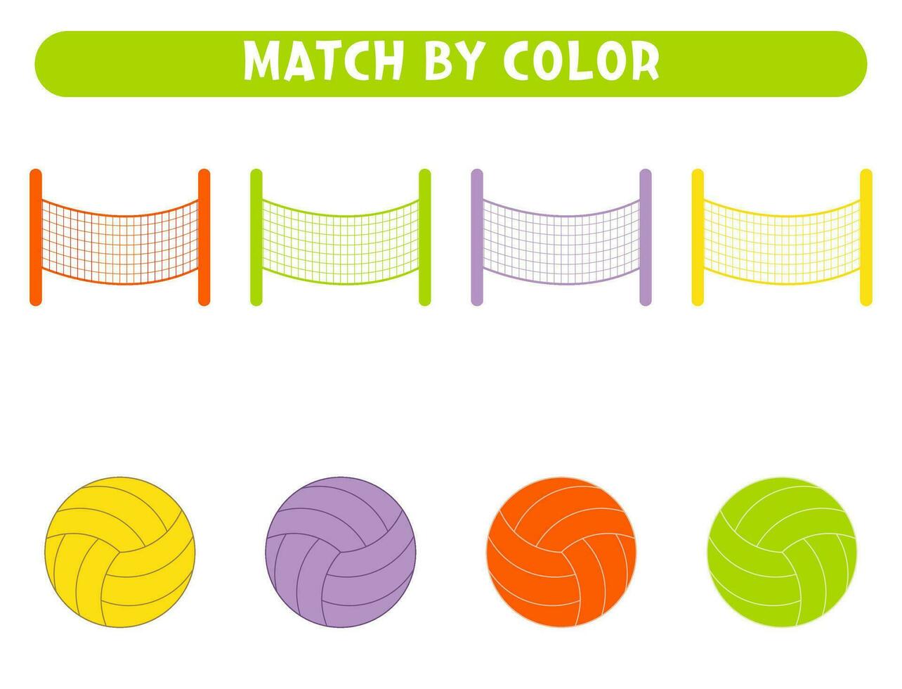 Match volleyball nets and balls by color. Educational game. Worksheets