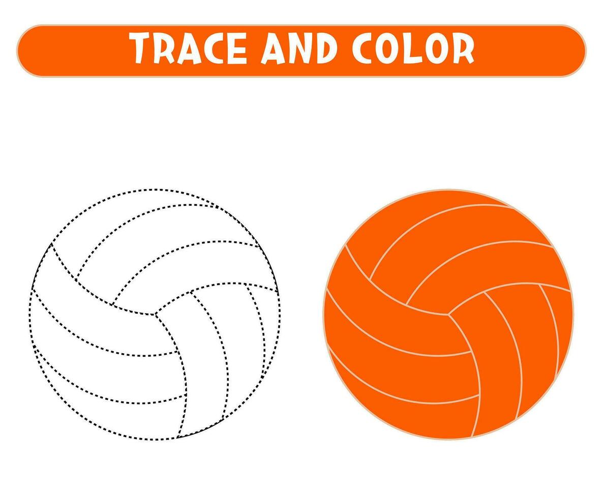 Trace and color orange volleyball. Educational game. Worksheet for kids vector