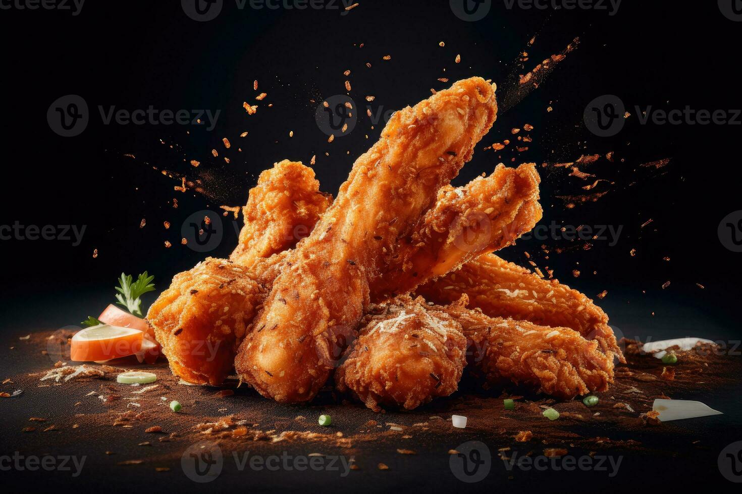 Fried chicken Wings with Kethcup, Generative AI photo