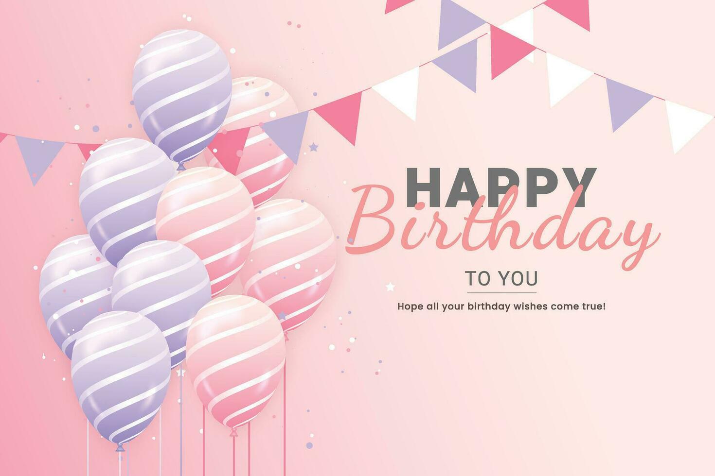 cumpleaños deseo modelo con realista rosado y púrpura globos conjunto cumpleaños antecedentes con realista globos y cumpleaños marco vector