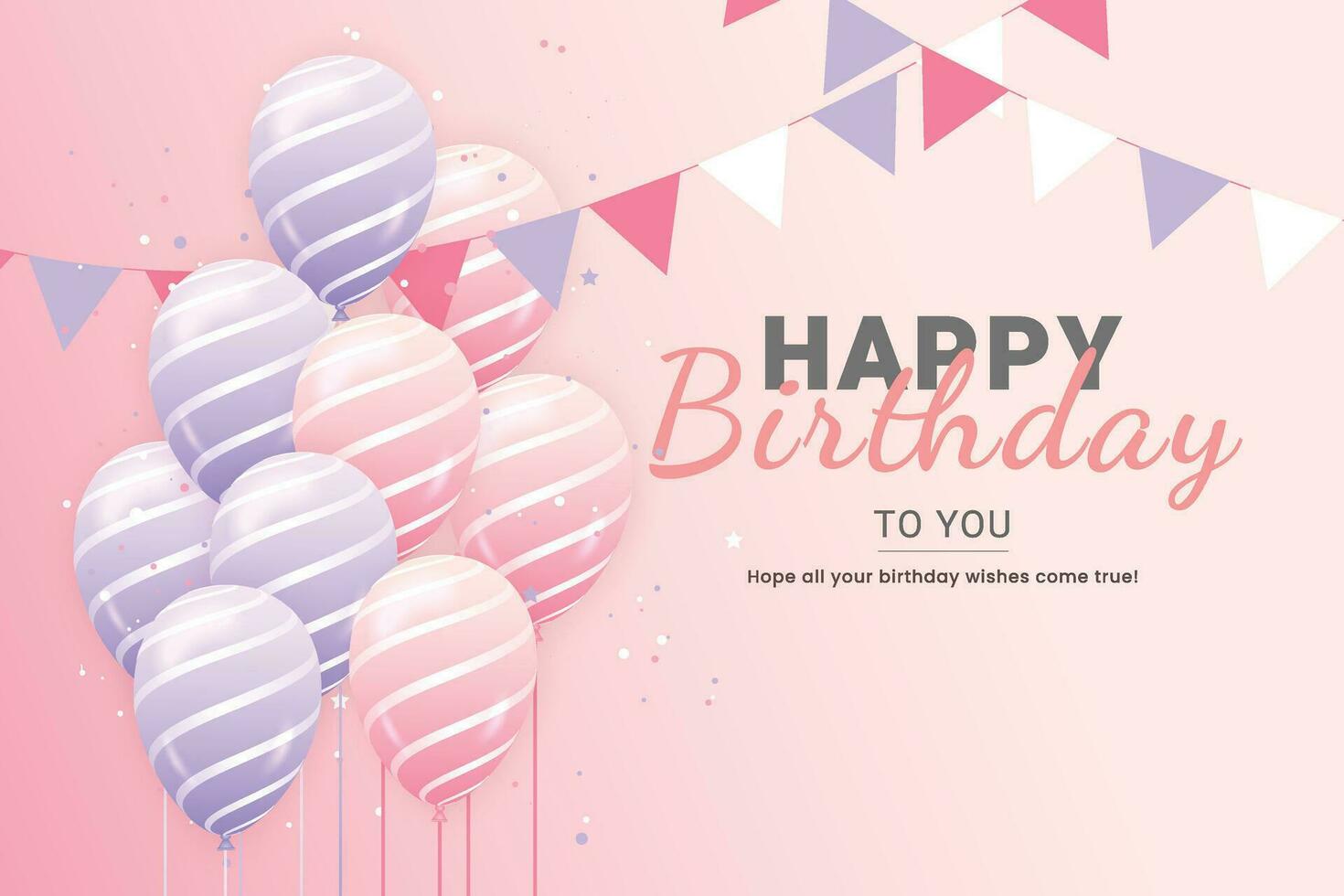 Birthday wish template with realistic pink and purple   balloons set  Birthday background with realistic balloons and birthday  frame vector