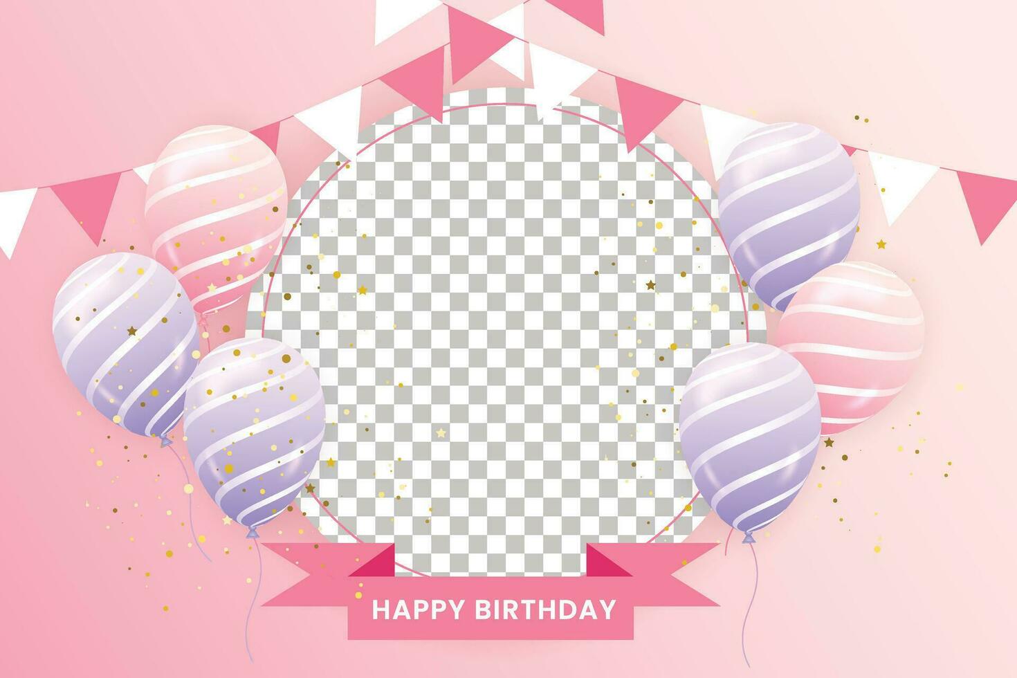 cumpleaños deseo modelo con realista rosado y púrpura globos conjunto cumpleaños antecedentes con realista globos y cumpleaños marco vector