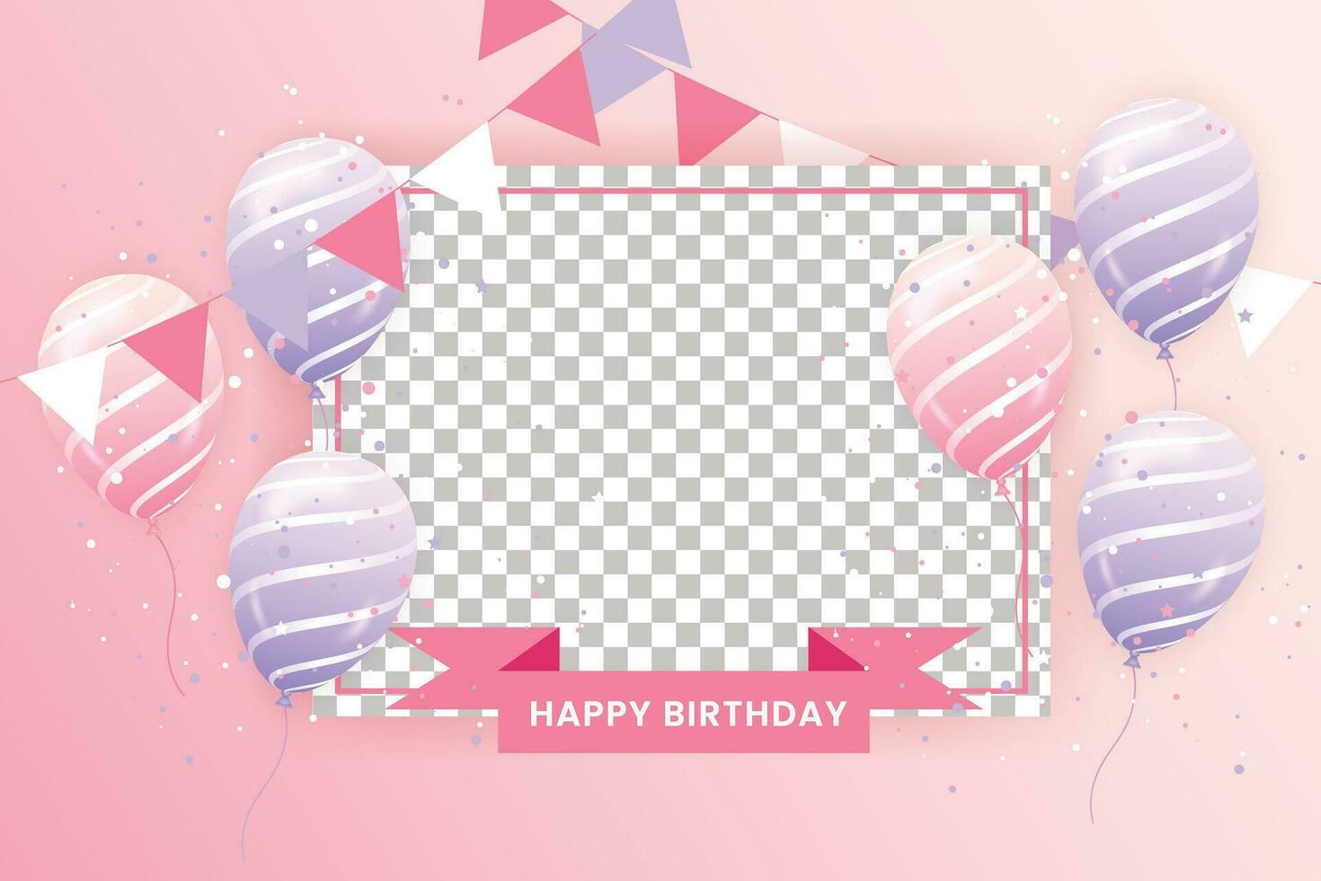 Birthday wish template with realistic pink and purple   balloons set  Birthday background with realistic balloons and birthday  frame vector