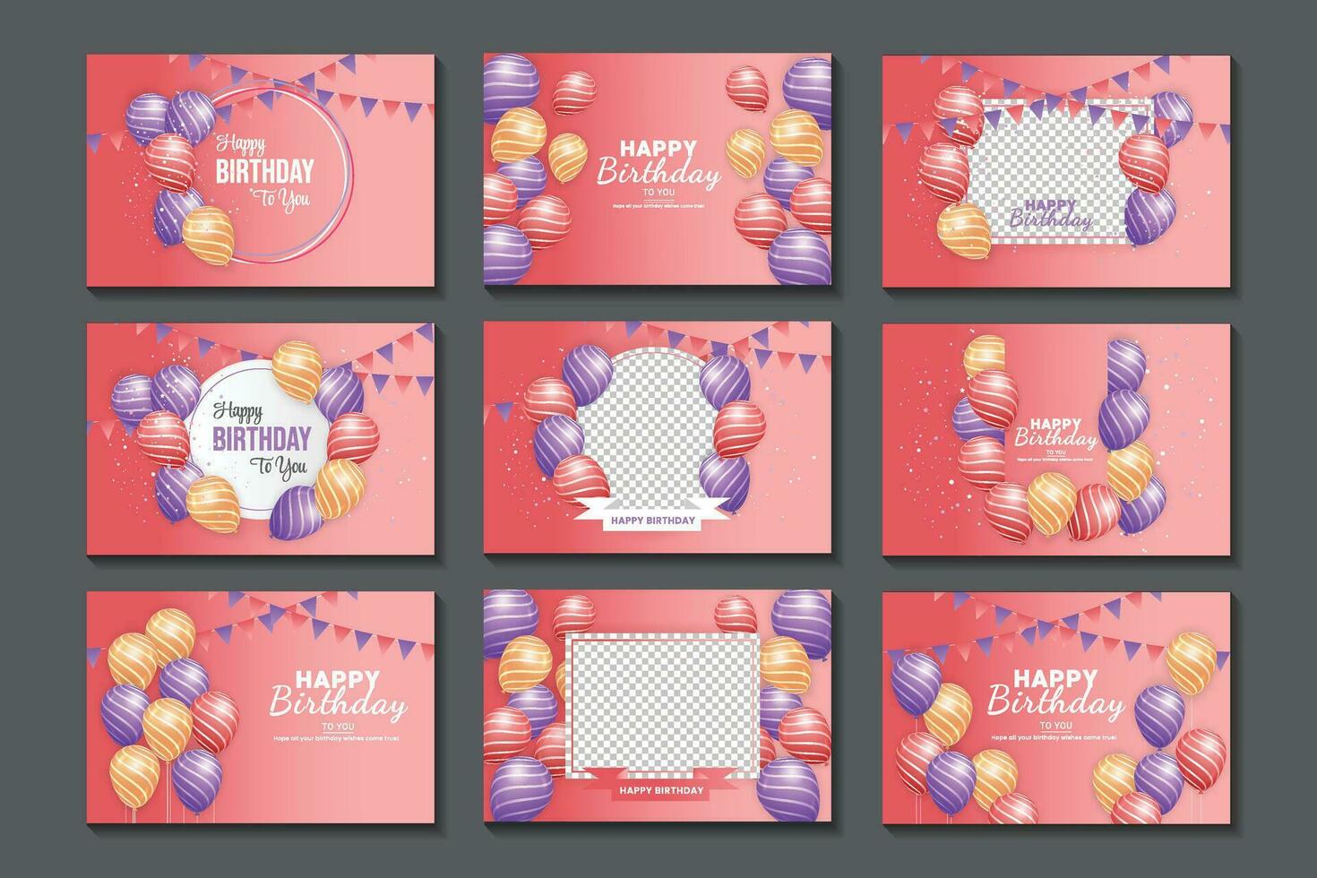 Happy birthday  template set background. Happy birthday greeting text in pink with balloons vector