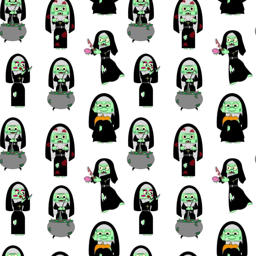 Seamless pattern with zombie nun. Vector illustration