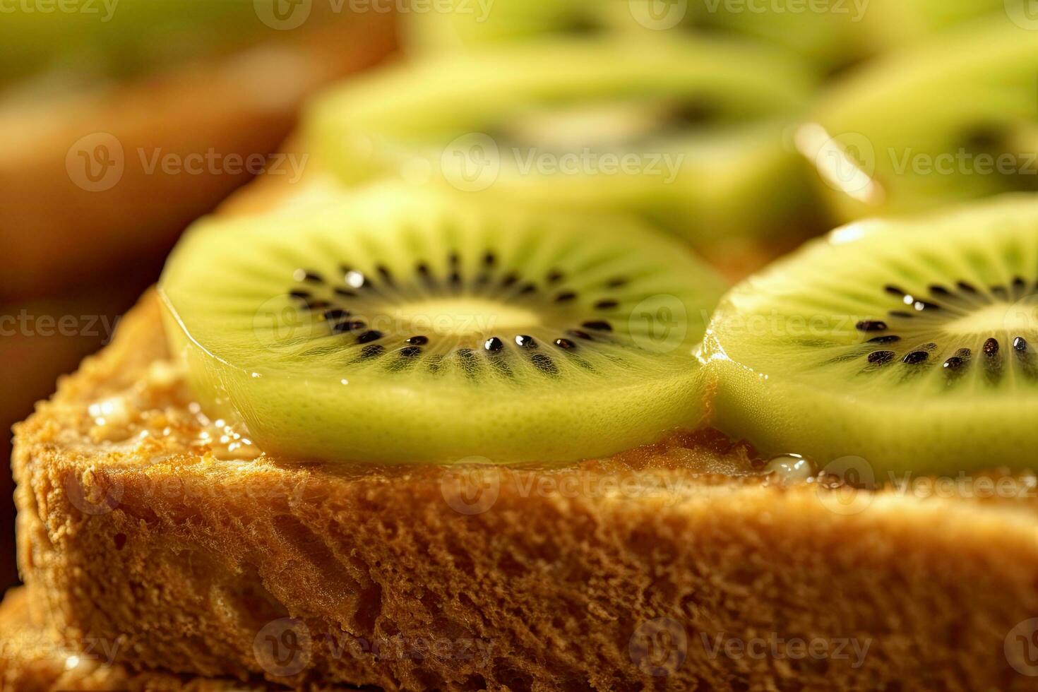 Kiwifruit toast, macro shot of a fresh breakfast with Dripping Honey, AI Generated photo